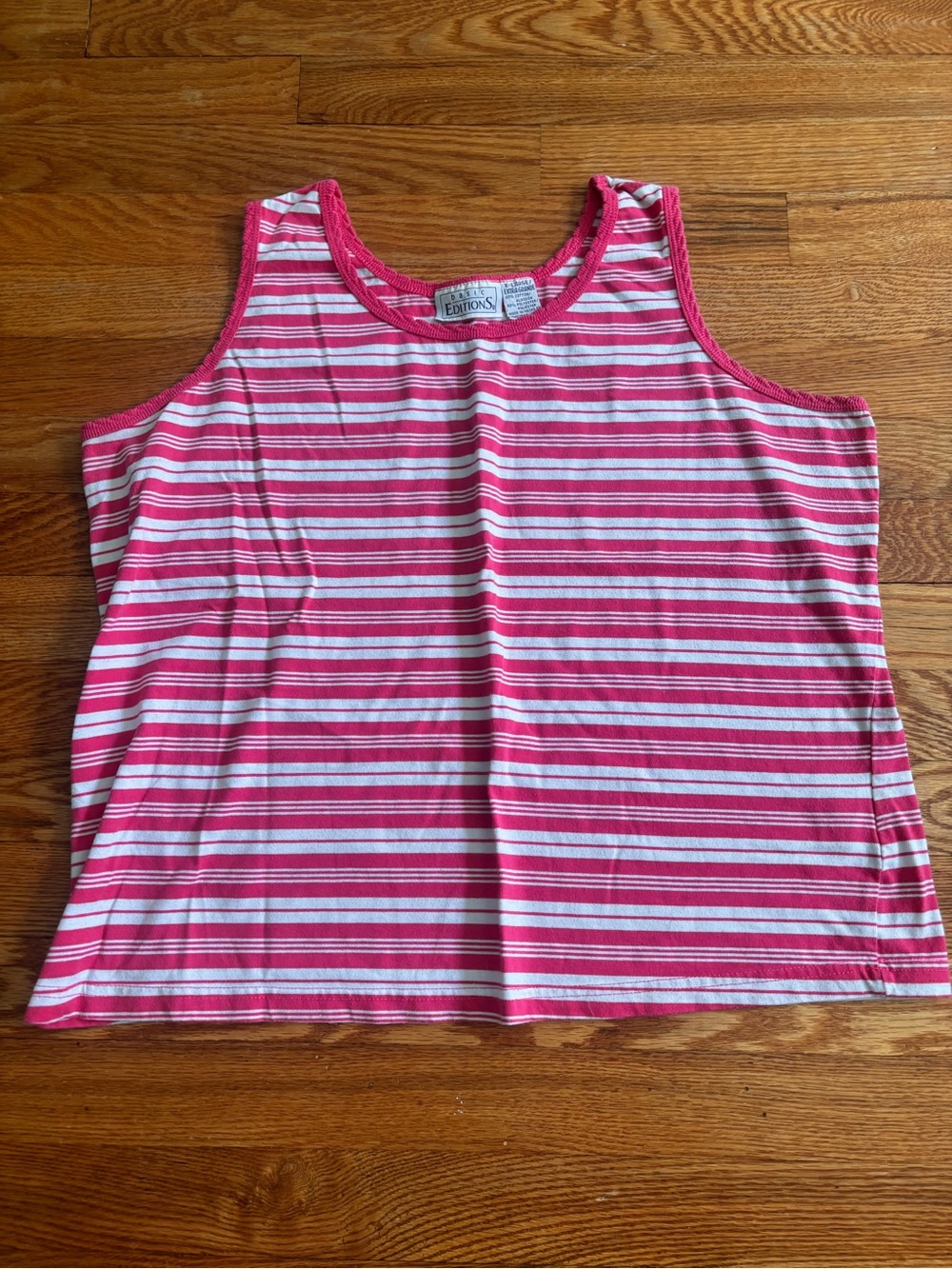 Basic Editions Pink and White Striped Tank Top